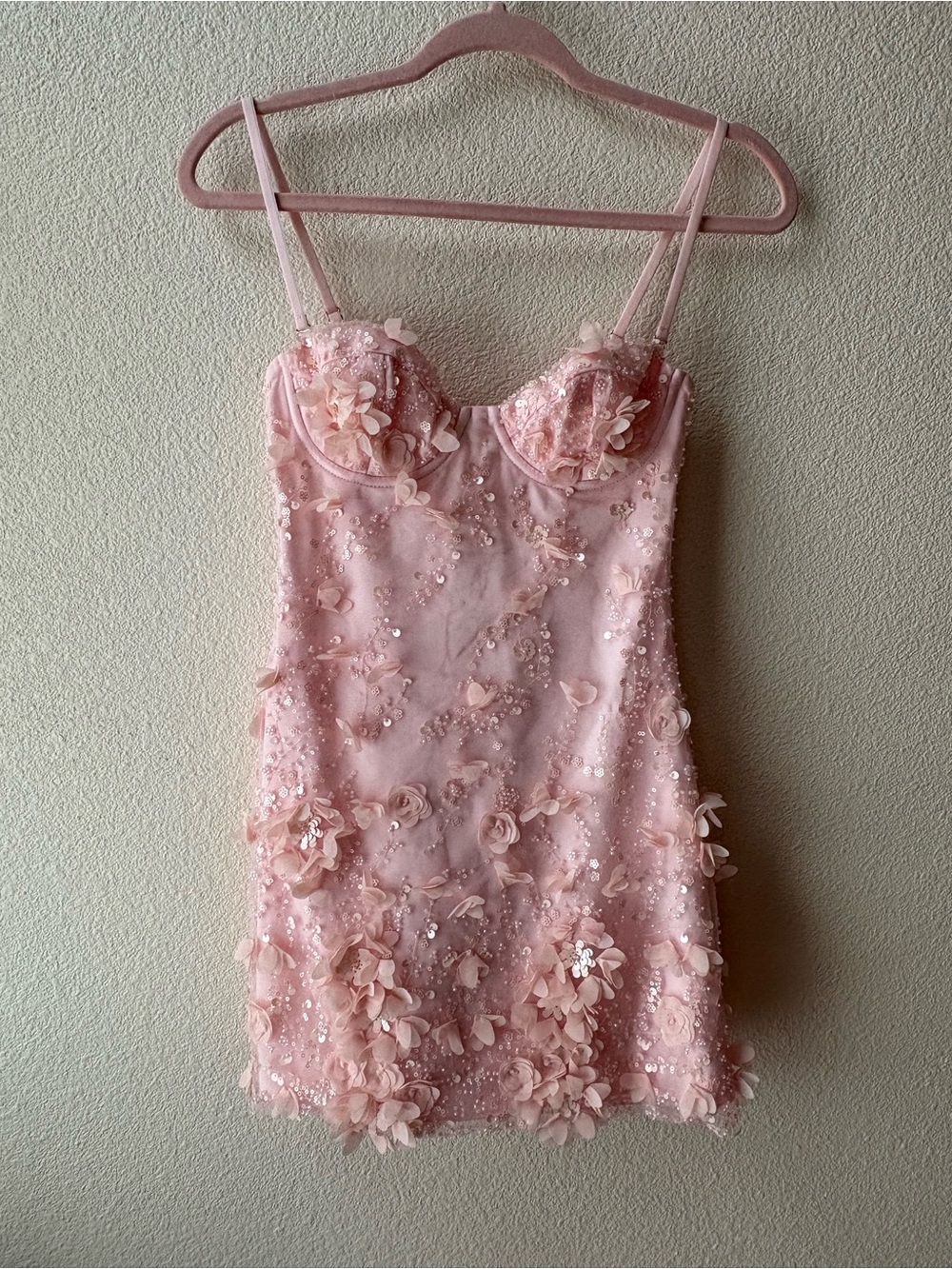Oh Polly Edita Embelished Bandeau A-Line Floral Mini Dress in ballet pink - Picture 7 of 12